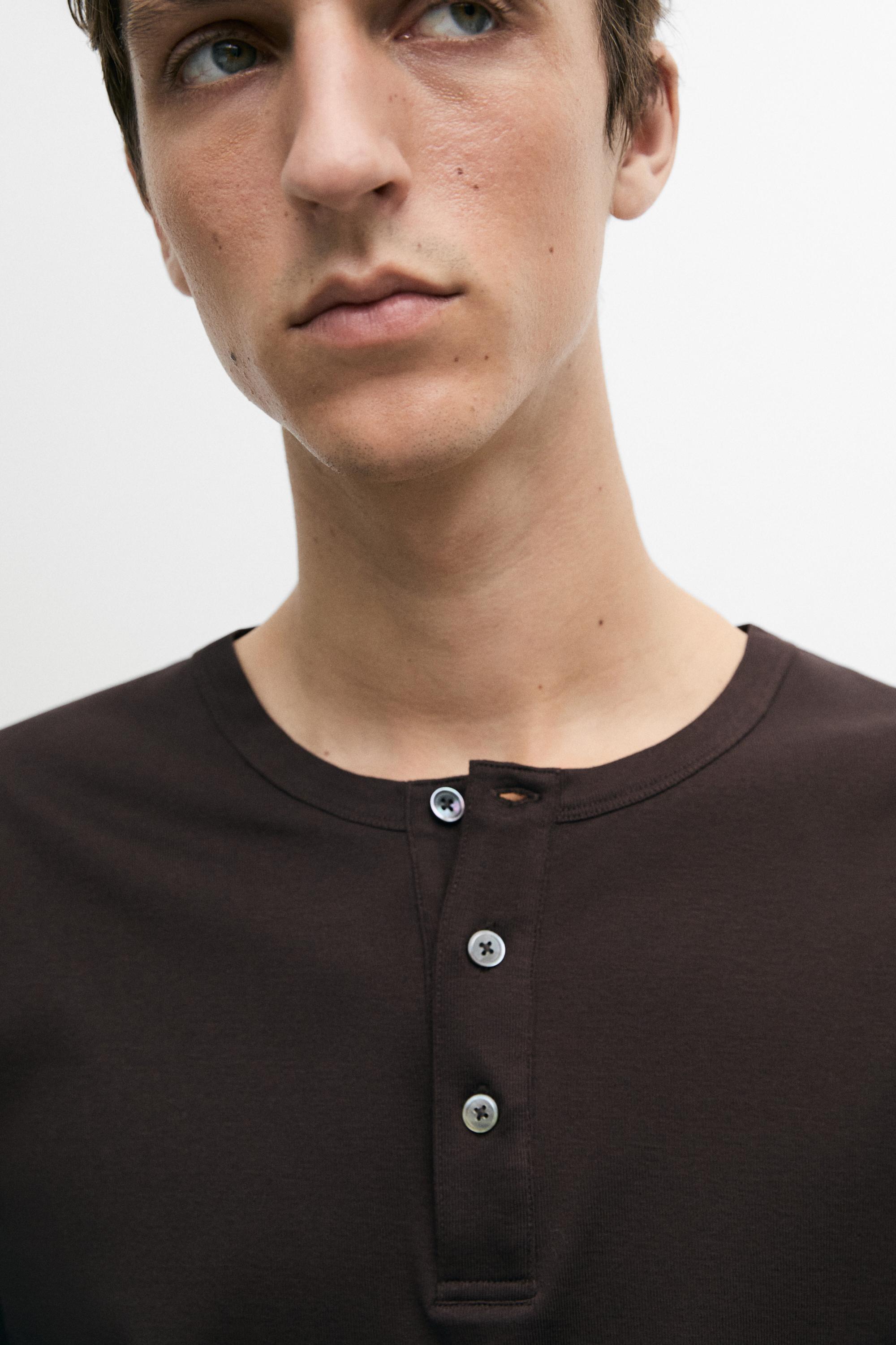 100% cotton long sleeve henley T-shirt